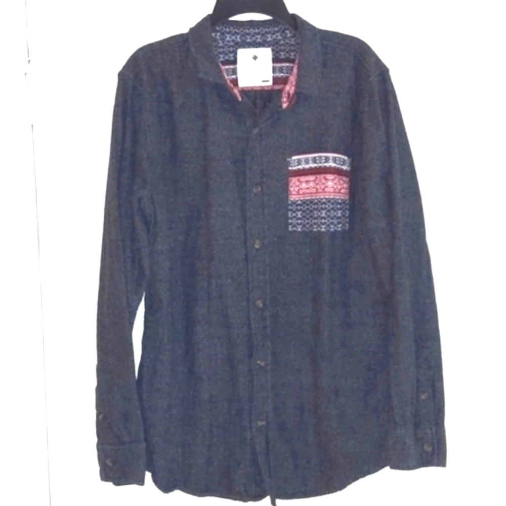 Mens On the Byas Button Down Pocket Patch Shirt Sz L